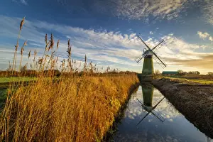 Reflect Prints: St. Benets Mill Reflecting in Dyke, Norfolk Broads National Park, Norfolk, England
