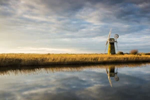 Windmill Gallery: St. Benets Mill Reflecting in River Thurne, Norfolk Broads National Park, Norfolk