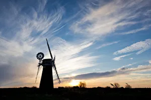 St. Benets Mill at Sunrise, Norfolk Broads National Park, Norfolk, England