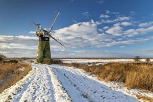 Windmill Gallery: St. Benets Mill in Winter, Norfolk Broads National Park, Norfolk, England