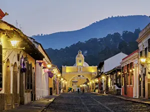 Guatemalan Prints: St. Catalina's Arch at dawn, Antigua Guatemala, Sacatepequez Department, Guatemala