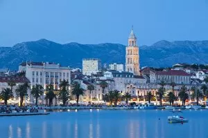 Images Dated 4th June 2014: St. Domnius Cathedral Bell Tower & Stari Grad illuminated at dusk, Split, Central Dalmatia