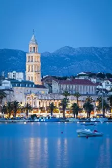 Images Dated 4th June 2014: St. Domnius Cathedral Bell Tower & Stari Grad illuminated at dusk, Split, Central Dalmatia
