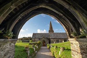Images Dated 5th July 2022: St Enodoc Church through the Lychgate, Trebetherick, Cornwall, England. Spring (April) 2022