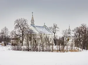 Lublin Voivodeship Prints: St Florian Church, winter, Kreznica Jara, Lublin Voivodeship, Poland