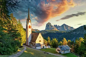 Trentino Prints: St. Jacob Church with Sassolungo Mountain in the Background