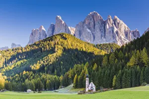 Autumnal Prints: St. Johann Church, Val di Funes, Dolomites, South Tyrol, Italy
