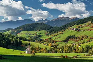 Val Di Funes Prints: St. Johann Church, Val di Funes, Dolomites, South Tyrol, Italy