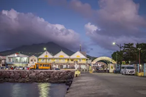 St. Kitts and Nevis, Nevis, Charlestown, waterfront buildings, dusk