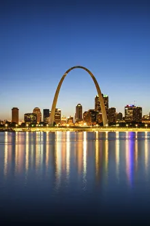 Mississippi River Prints: St. Louis Skyline at Night, Missouri, USA