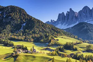 Val Di Funes Prints: St. Magdalena in Autumn, Val di Funes, Dolomites, South Tyrol, Italy