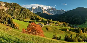 Santa Magdalena Prints: St. Magdalena in Autumn, Val di Funes, Dolomites, South Tyrol, Italy