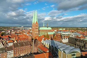 Marktplatz Prints: St. Marienkirche church near Market Square and Town Hall in Lubeck