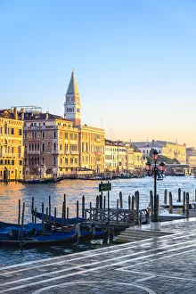 St Mark Bell Tower as seen from Punta della Dogana, with Gondolas and Canalgrande