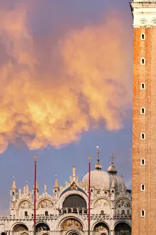 Images Dated 18th February 2021: St Mark Cathedral and Campanile at sunset, Venice, Veneto, Italy