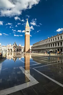 Images Dated 3rd December 2020: St. Marks Campanile Reflecting in Flooded St. Marks Square, Venice, Italy