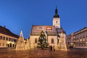 City Center Prints: St. Marks Square adorned with Christmas trees, Zagreb, Croatia
