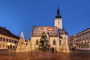 Roman Catholic Collection: St. Marks Square adorned with Christmas trees, Zagreb, Croatia
