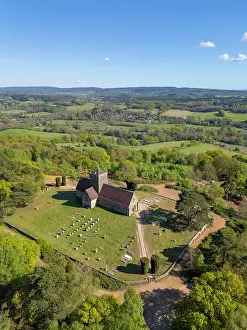 Surrey Prints: St. Martha's Church on the Pilgrims Way, North Downs, Surrey, England, UK