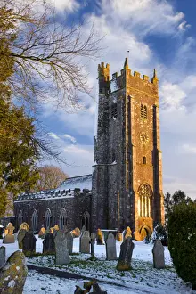 Morchard Bishop Prints: St Marys Church, Morchard Bishop bathed in afternoon sunshine on a snowy winter