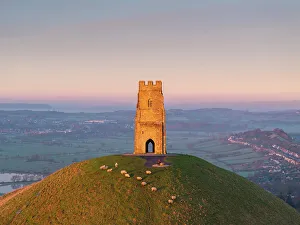 Glastonbury Prints: St Michael's Tower on Glastonbury Tor at dawn