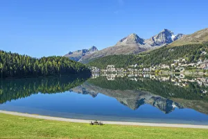 St. Moritz with St. Moritz lake, Upper Engadin, Grisons (Graubunden), Switzerland