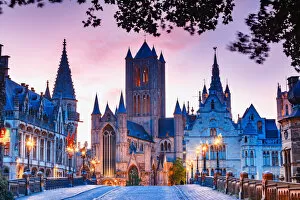 City Square Gallery: St Nicholas Church at dawn, Ghent, Flanders, Belgium