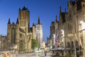St Nicholas Church at dusk, Ghent, Flanders, Belgium