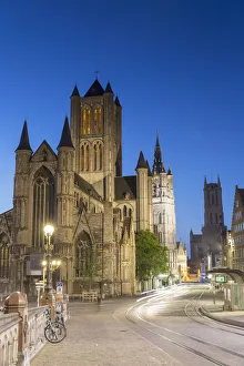 St Nicholas Church at dusk, Ghent, Flanders, Belgium
