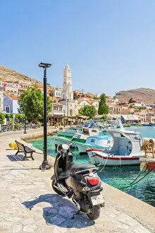 Images Dated 10th January 2023: St Nicholas Church and the harbour, Halki, Dodecanese Islands, Greece