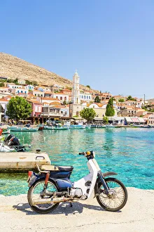 St Nicholas Church and the harbour, Halki, Dodecanese Islands, Greece