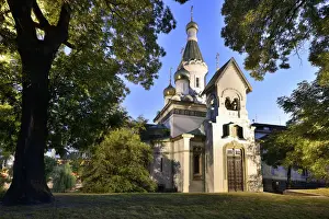 Russian Church Prints: St Nikolai Russian Church (Church of St Nicholas the Miracle-Maker) at dusk. Sofia