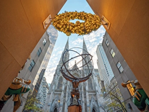 Atlas Statue Prints: St Patricks Cathedral and Atlas Statue Manhattan, New York City, USA