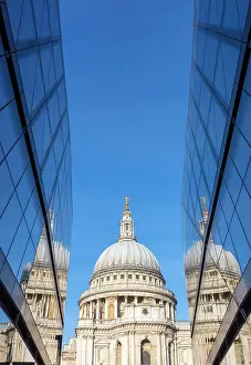 Cathedrals Prints: St Paul's Cathedral framed by glass walls of the One New Change shopping centreLondon