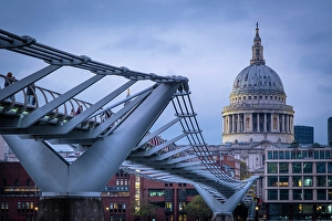 Millenium Bridge Prints: St. Paul's cathedral & Millenium Bridge, London, England, UK