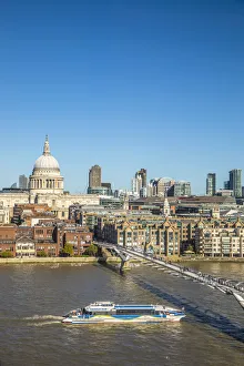 Millennium Bridge Prints: St Pauls cathedral and Millennium Bridge, London, England, UK