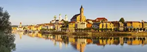 St. Pauls church & St. Stephans Cathedral illuminated at sunset, Passau, Lower Bavaria
