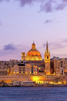 House Of Worship Prints: St Paul's Pro-Cathedral and The Basilica of Our Lady of Mount Carmel at Dusk