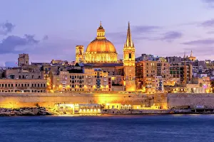 House Of Worship Prints: St Paul's Pro-Cathedral and The Basilica of Our Lady of Mount Carmel at Dusk