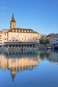 Limmat Prints: St Peter Church and Limmat River, Zurich, Switzerland