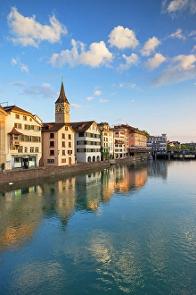 Limmat Prints: St Peter Church and Limmat River, Zurich, Switzerland