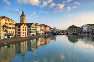 Limmat Prints: St Peter Church and Limmat River, Zurich, Switzerland