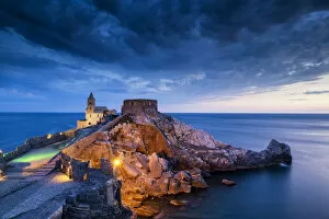 Storm Clouds Collection: St. Peters Church at Twilight, Portovenere, Liguria, Italy