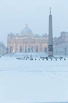 St. Peters Square and the Basilica during the great snowfall of Rome in 2018 Europe St. Peters Square and the Basilica during the great snowfall of Rome in 2018 Europe