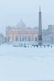 St. Peters Square and the Basilica during the great snowfall of Rome in 2018 Europe