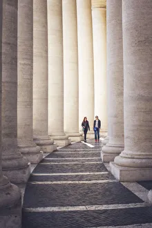 Piazza San Pietro Prints: St Peters Square, Rome, Lazio, Italy. People walking among the colonnades