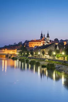 Images Dated 26th August 2020: St. Procopius Basilica and waterfront by Jihlava river at night, UNESCO, Trebic