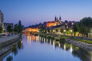 St. Procopius Basilica and waterfront by Jihlava river at night, UNESCO, Trebic