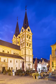 Marktplatz Prints: St Severus Church in Market Square at dusk, Boppard, Rhineland-Palatinate, Germany