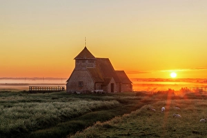 Marsh Prints: St. Thomas Becket Church, Fairfield, Romney Marsh, Kent, England, UK